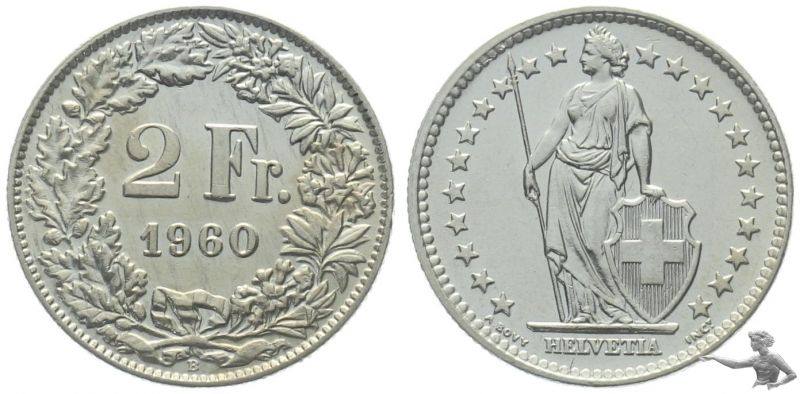 2 Franken 1960 B - PRACHTEXEMPLAR